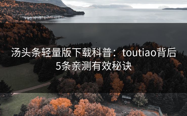 汤头条轻量版下载科普：toutiao背后5条亲测有效秘诀
