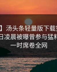 【爆料】汤头条轻量版下载突发：明星在今日凌晨被曝曾参与猛料，轰动一时席卷全网