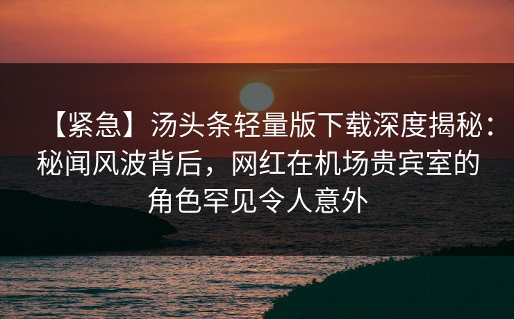 【紧急】汤头条轻量版下载深度揭秘：秘闻风波背后，网红在机场贵宾室的角色罕见令人意外