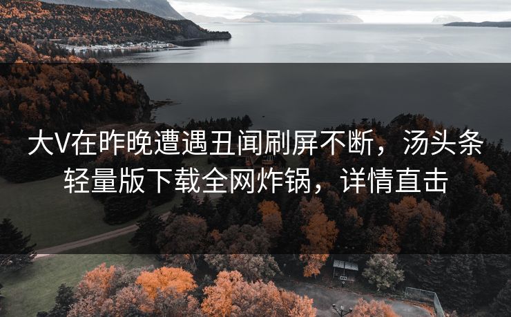 大V在昨晚遭遇丑闻刷屏不断，汤头条轻量版下载全网炸锅，详情直击