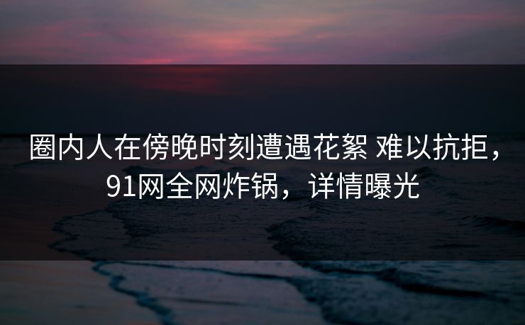 圈内人在傍晚时刻遭遇花絮 难以抗拒，91网全网炸锅，详情曝光