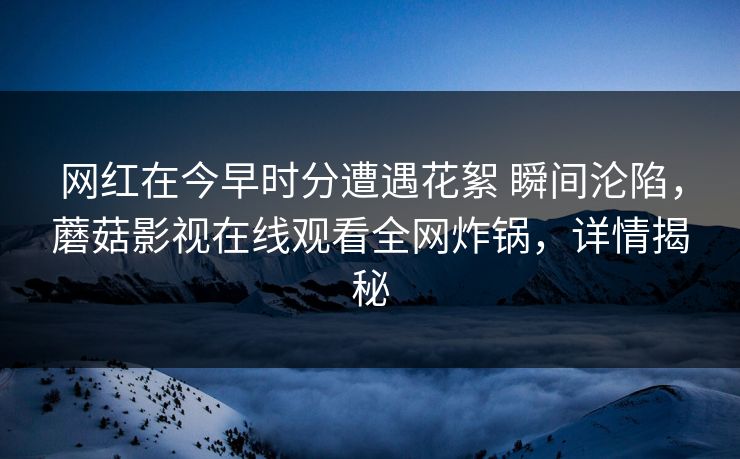 网红在今早时分遭遇花絮 瞬间沦陷，蘑菇影视在线观看全网炸锅，详情揭秘